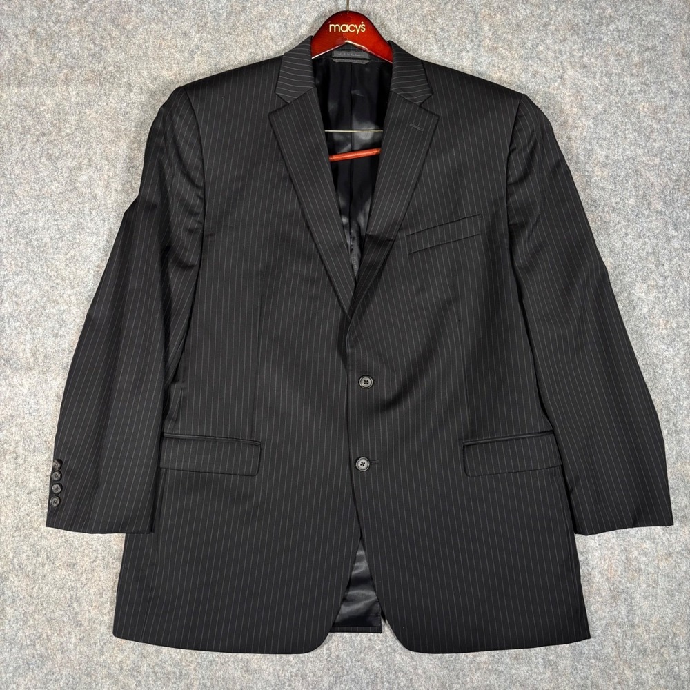 Lauren Ralph Lauren Suit Men 46L 40x34 Black Pinstripe 100% Wool 2pc Blazer Pant